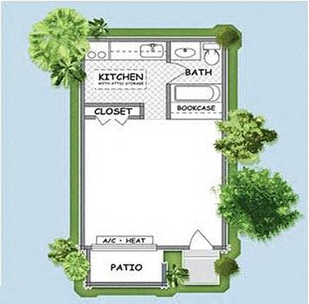 Floor plan for studio, 1 bath, 288 sqft